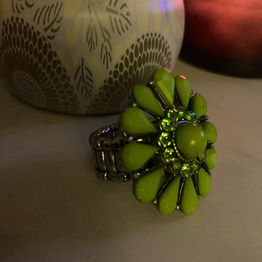 Green Flower Cocktail Ring
